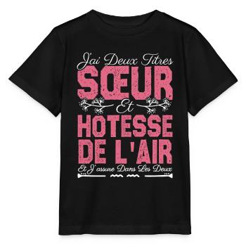 J'ai deux titres Sœur et hôtesse de l'air. soeur . - T-shirt bio MINI CREATOR Stanley/Stella Enfant - noir - Devant - Mikhail (115cm)