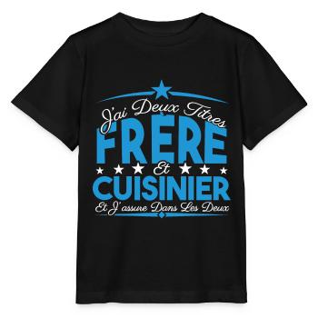 J'ai deux titres frère et Cuisinier. Cadeau frère. - T-shirt bio MINI CREATOR Stanley/Stella Enfant - noir - Devant - Mikhail (115cm)