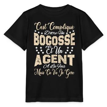 c'est compliqué d'être un Bogosse et un Agent. - T-shirt bio MINI CREATOR Stanley/Stella Enfant - noir - Devant - Mikhail (115cm)