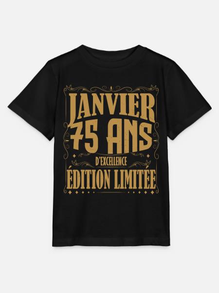 Janvier 75 ans. Cadeau 75 ans janvier anniversaire - T-shirt bio MINI CREATOR Stanley/Stella Enfant - noir