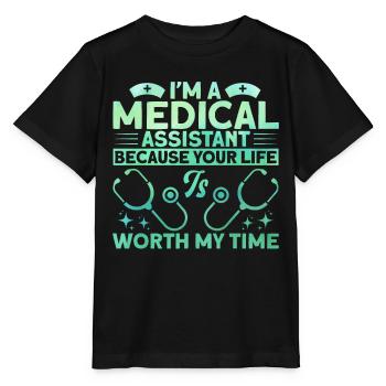 Assistant médical certifié - T-shirt bio MINI CREATOR Stanley/Stella Enfant - noir - Devant - Mikhail (115cm)