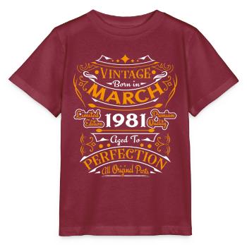 Vintage Nées En Mars 1981 Cadeau D'anniversaire - T-shirt bio MINI CREATOR Stanley/Stella Enfant - bordeaux - Devant - Kain (125cm)