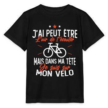 Dans Ma Tête Je suis sur Mon Vélo Humour Cyclisme - T-shirt bio MINI CREATOR Stanley/Stella Enfant - noir - Devant - Mikhail (115cm)