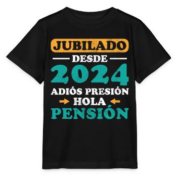 Im Ruhestand ab 2024 Auf Wiedersehen Druck Hallo Pension - Stanley/Stella Kinder T-Shirt MINI CREATOR  - Schwarz - Vorne - Mikhail (115cm)