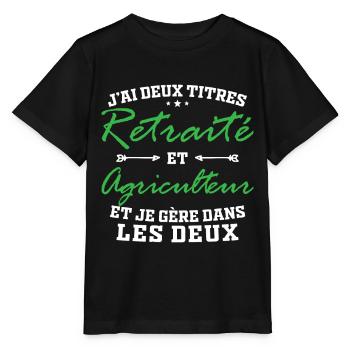 J ai deux titres retraité et agriculteur - T-shirt bio MINI CREATOR Stanley/Stella Enfant - noir - Devant - Mikhail (115cm)