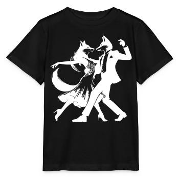 Cool foxtrot design: Two dancing foxes! - Stanley/Stella MINI CREATOR Kids’ T-Shirt - black - Front - Mikhail (115cm)