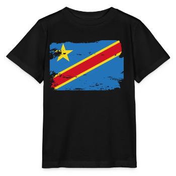 Offizielle Flagge der Demokratischen Republik Kongo - Stanley/Stella Kinder T-Shirt MINI CREATOR  - Schwarz - Vorne - Mikhail (115cm)