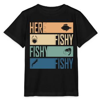 Here Fish Fishy Hunting Cool Fisherman Retro - Stanley/Stella MINI CREATOR Kids’ T-Shirt - black - Front - Mikhail (115cm)