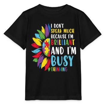 Ik spreek niet veel omdat ik briljant autisme ben - Stanley/Stella Kinder-T-shirt MINI CREATOR  - zwart - Voor - Mikhail (115cm)