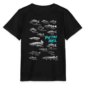 Petri Heil Fischarten Angeln Angler Fischkunde - Stanley/Stella Kinder T-Shirt MINI CREATOR  - Schwarz - Vorne - Mikhail (115cm)