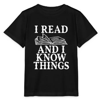 I read books and know things book lovers - Stanley/Stella MINI CREATOR Kids’ T-Shirt - black - Front - Mikhail (115cm)