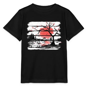 Japan Aquarell Red Sun I Weinlese-Kirschbaum - Stanley/Stella Kinder T-Shirt MINI CREATOR  - Schwarz - Vorne - Mikhail (115cm)