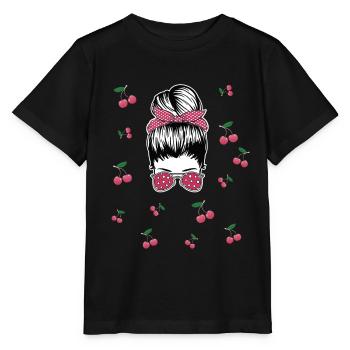 Rockabilly Girl aux cerises - T-shirt bio MINI CREATOR Stanley/Stella Enfant - noir - Devant - Mikhail (115cm)