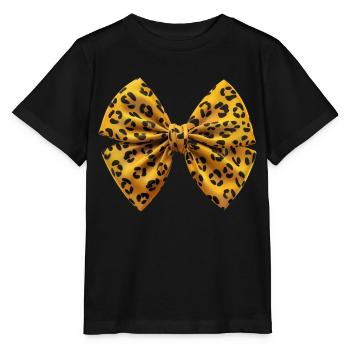 Chic Leopard Bow T-shirt - Stanley/Stella MINI CREATOR Kids’ T-Shirt - black - Front - Mikhail (115cm)
