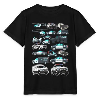 Polizei Polizeiauto Polizist - Stanley/Stella Kinder T-Shirt MINI CREATOR  - Schwarz - Vorne - Mikhail (115cm)
