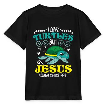 i love turtles but jesus always comes first - Stanley/Stella Kinder T-Shirt MINI CREATOR  - Schwarz - Vorne - Mikhail (115cm)