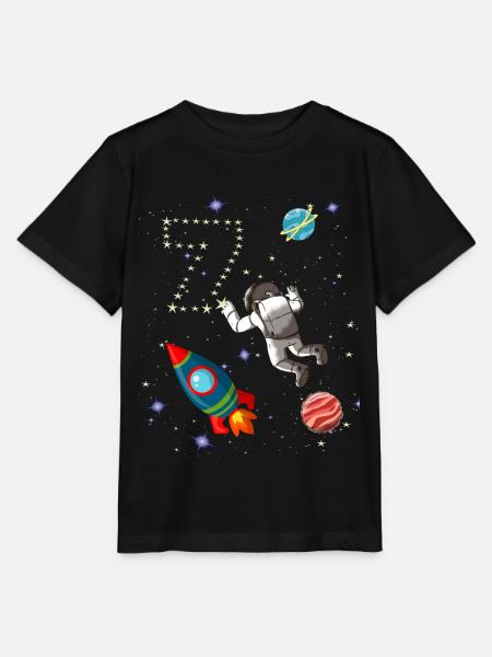 Rakete Astronaut 7 Jahre 7. Geburtstag Weltraum - Stanley/Stella Kinder T-Shirt MINI CREATOR  - Schwarz