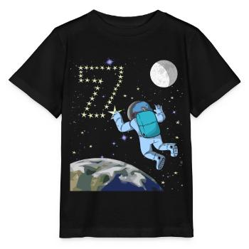 Astronaute 7 ans 7 ans 7ème anniversaire espace Terre Lune - T-shirt bio MINI CREATOR Stanley/Stella Enfant - noir - Devant - Mikhail (115cm)