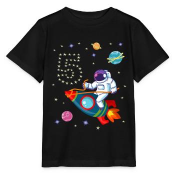 5th birthday rocket astronaut 5 years of space - Stanley/Stella MINI CREATOR Kids’ T-Shirt - black - Front - Mikhail (115cm)