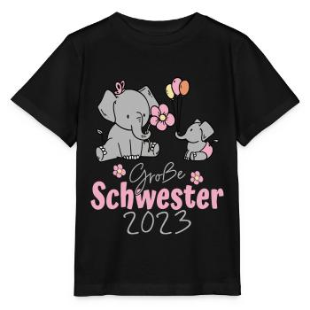 Große Schwester 2023 Elefanten - Stanley/Stella Kinder T-Shirt MINI CREATOR  - Schwarz - Vorne - Mikhail (115cm)