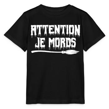 attention je mords - T-shirt bio MINI CREATOR Stanley/Stella Enfant - noir - Devant - Mikhail (115cm)