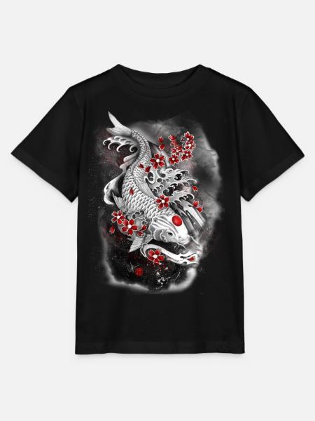 Kohaku white koi carp surrounded by Sakura - Stanley/Stella MINI CREATOR Kids’ T-Shirt - black