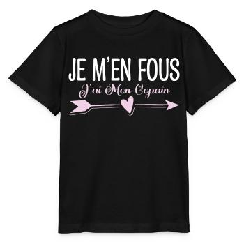 Je m'en fous j'ai mon copain. Cadeau copain copine - T-shirt bio MINI CREATOR Stanley/Stella Enfant - noir - Devant - Mikhail (115cm)