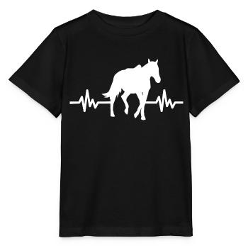 Herzschlag - Pferd Hengst Stute Ross Reitsport - Stanley/Stella Kinder T-Shirt MINI CREATOR  - Schwarz - Vorne - Mikhail (115cm)