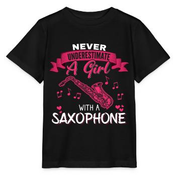 Never underestimate a Girl with a Saxophone - Stanley/Stella Kinder T-Shirt MINI CREATOR  - Schwarz - Vorne - Mikhail (115cm)
