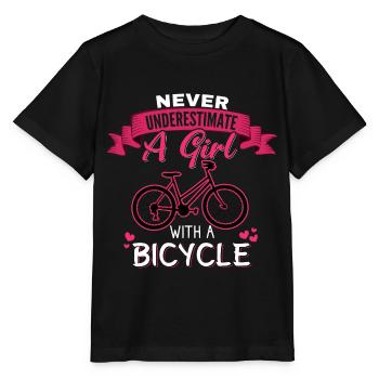 Never underestimate a Girl with a Bicycle - Stanley/Stella Kinder T-Shirt MINI CREATOR  - Schwarz - Vorne - Mikhail (115cm)