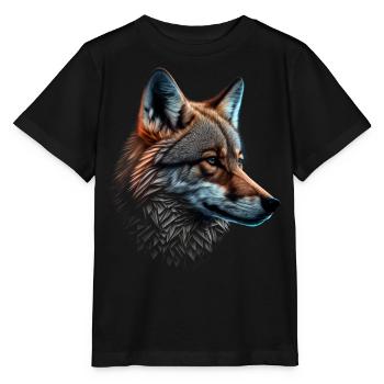 Wolf und Fuchs gemischt, Kunst Kopf Tier Geschenk - Stanley/Stella Kinder T-Shirt MINI CREATOR  - Schwarz - Vorne - Mikhail (115cm)