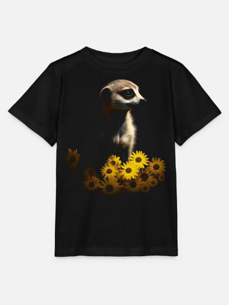 Erdmännchen Geschenk Tier Anime Blumen Süß Knuffig - Stanley/Stella Kinder T-Shirt MINI CREATOR - Schwarz