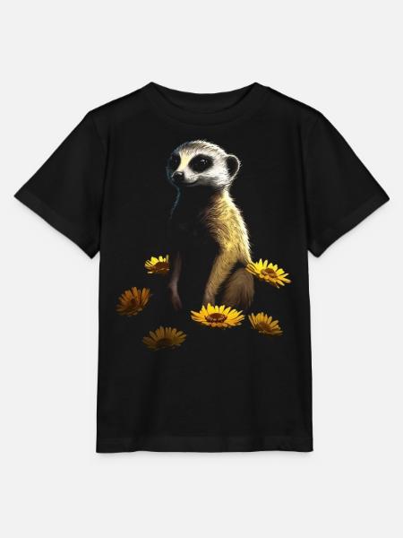 Erdmännchen Geschenk Tier Blumen Kunst Tiermotiv - Stanley/Stella Kinder T-Shirt MINI CREATOR - Schwarz
