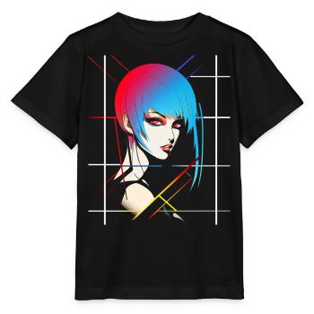 Anime Frauen Kunst Buntes Grafik Portrait Anime - Stanley/Stella Kinder T-Shirt MINI CREATOR  - Schwarz - Vorne - Mikhail (115cm)