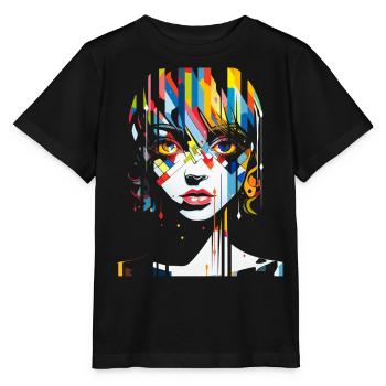 Anime Zeichnung Bunte Kunst Grafik Mädchen Anime - Stanley/Stella Kinder T-Shirt MINI CREATOR  - Schwarz - Vorne - Mikhail (115cm)