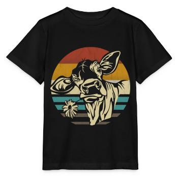 Kuh Kühe Rinder Kälber Kalb Bullen retro vintage - Stanley/Stella Kinder T-Shirt MINI CREATOR  - Schwarz - Vorne - Mikhail (115cm)