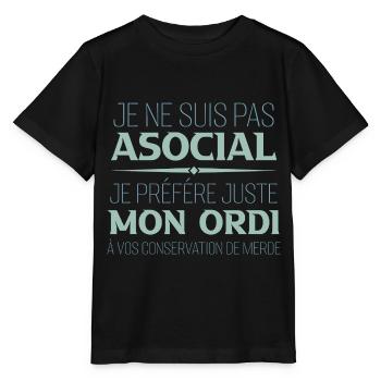 Je ne suis pas asocial je préfère juste mon ordi - T-shirt bio MINI CREATOR Stanley/Stella Enfant - noir - Devant - Mikhail (115cm)