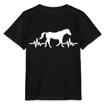 Herzschlag - Pferd Hengst Stute Ross Reitsport - Stanley/Stella Kinder T-Shirt MINI CREATOR  - Schwarz - Vorne - Mikhail (115cm)