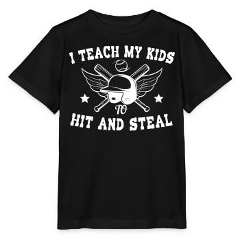 I Teach My Kids To Hit And Steal Softball Papa - Stanley/Stella MINI CREATOR Kids’ T-Shirt - black - Front - Mikhail (115cm)