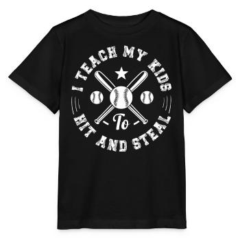 I Teach My Kids To Hit And Steal Softball Papa - Stanley/Stella MINI CREATOR Kids’ T-Shirt - black - Front - Mikhail (115cm)