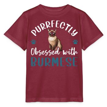 Purrfectly Obsessed With Burmese - Stanley/Stella Kinder T-Shirt MINI CREATOR  - Burgunderrot - Vorne - Kain (125cm)