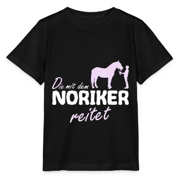 Noriker Pferd die mit dem Reitet Spruch - Stanley/Stella Kinder T-Shirt MINI CREATOR  - Schwarz - Vorne - Mikhail (115cm)