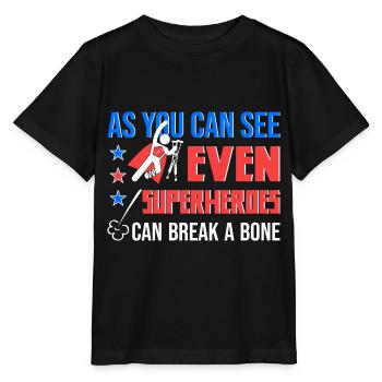 Superhero Crutches Leg Fractured Foot Broken Gift - Stanley/Stella MINI CREATOR Kids’ T-Shirt - black - Front - Mikhail (115cm)