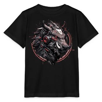 Mecha Tier Tiger Wolf Fuchs Cyborg Wildschwein - Stanley/Stella Kinder T-Shirt MINI CREATOR  - Schwarz - Vorne - Mikhail (115cm)