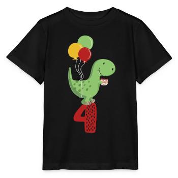 Fourth Birthday Boy T Rex Dinosaur - Stanley/Stella MINI CREATOR Kids’ T-Shirt - black - Front - Mikhail (115cm)