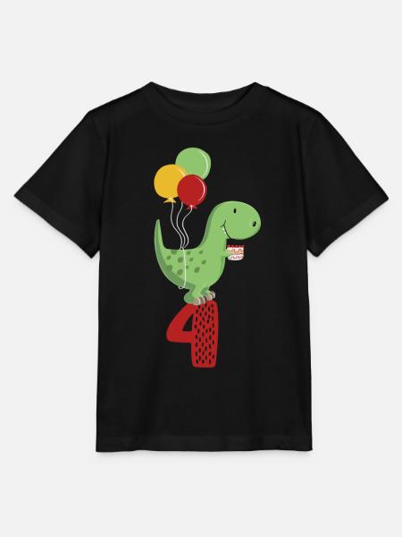 Fourth Birthday Boy T Rex Dinosaur - Stanley/Stella MINI CREATOR Kids’ T-Shirt - black