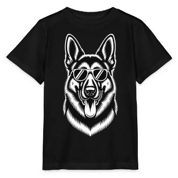 Berger allemand stylé avec lunettes  Art graphique - T-shirt bio MINI CREATOR Stanley/Stella Enfant - noir - Devant - Mikhail (115cm)