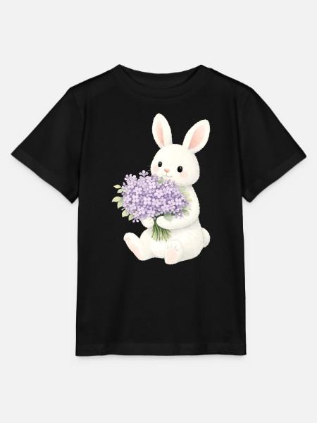 Hase mit Flieder Illustration - Stanley/Stella Kinder T-Shirt MINI CREATOR - Schwarz