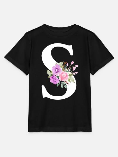 Lila Blumenbuchstabe S - Stanley/Stella Kinder T-Shirt MINI CREATOR - Schwarz