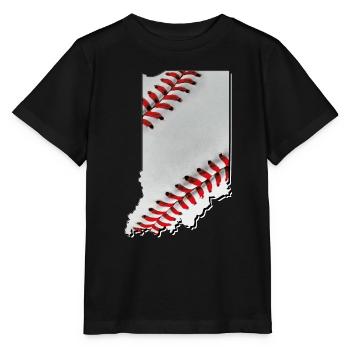 Echter Baseball in der Indiana State Landkarte - Stanley/Stella Kinder T-Shirt MINI CREATOR  - Schwarz - Vorne - Mikhail (115cm)